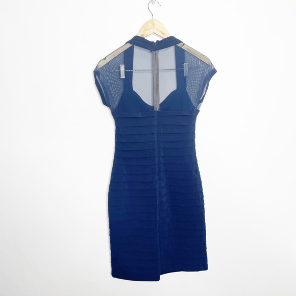 TADASHI SHOJI PETITE COLLECTION Mesh cap sleeve layered mini dress navy SMALL - Picture 5 of 5
